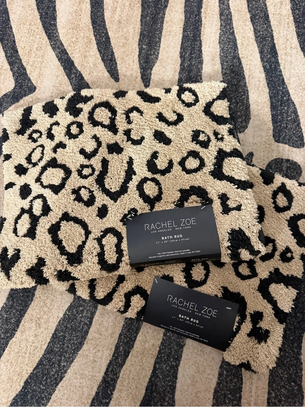 Rachel Zoe Leopard Print Bath Rugs - Tan and Black (Set of 2) 17x24